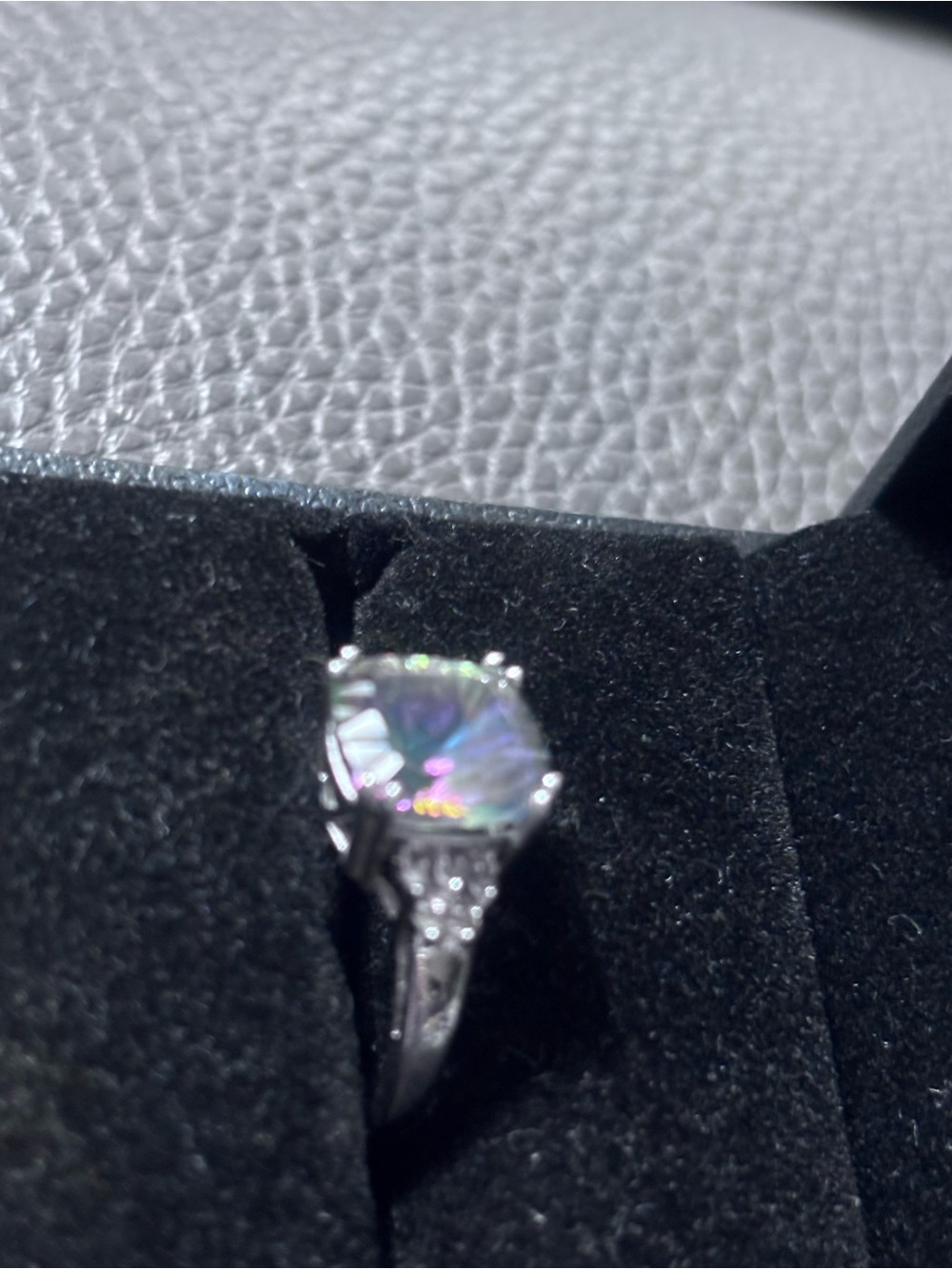 Iridescent Halo Silver Ring for Women - Multicolor Sparkle